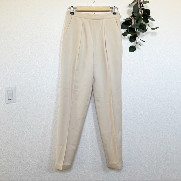 Lauren Ralph Lauren- Cream High Waist Pleated Wool Trousers- 6